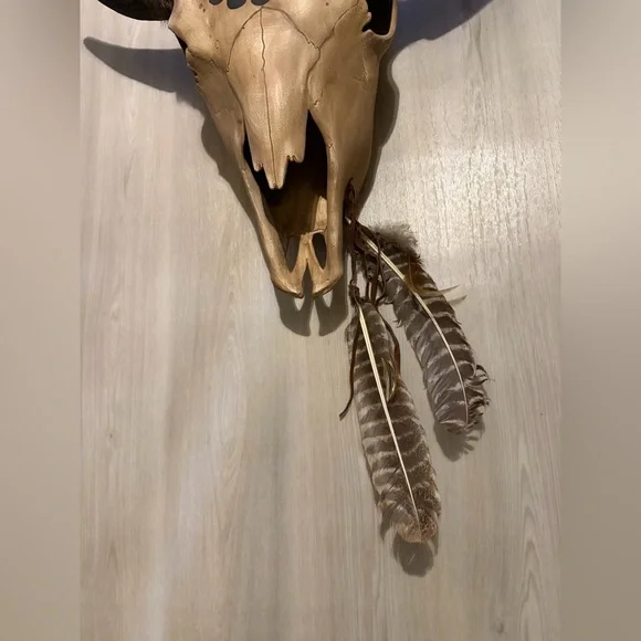 Vintage 90s Life Size Native American Steer Bull Horns Hand Painted Ceramic